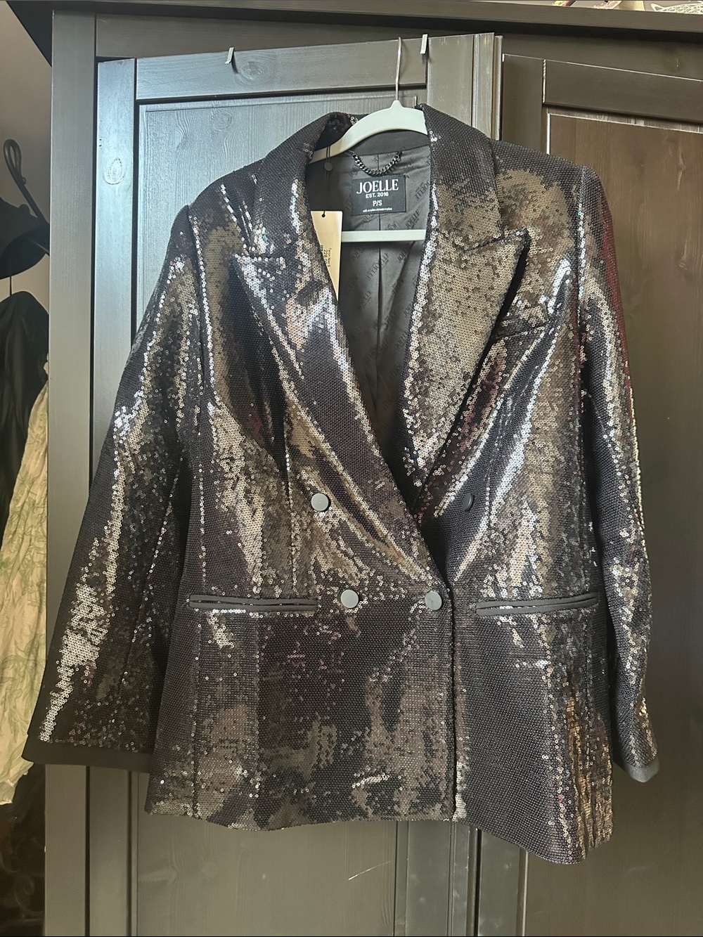 Black Sequin Double-Breasted Blazer